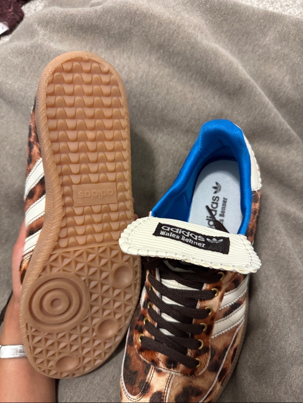 adidas x Wales Bonner Samba Leopard Print Sneakers in Brown, White & Blue - Picture 2 of 5